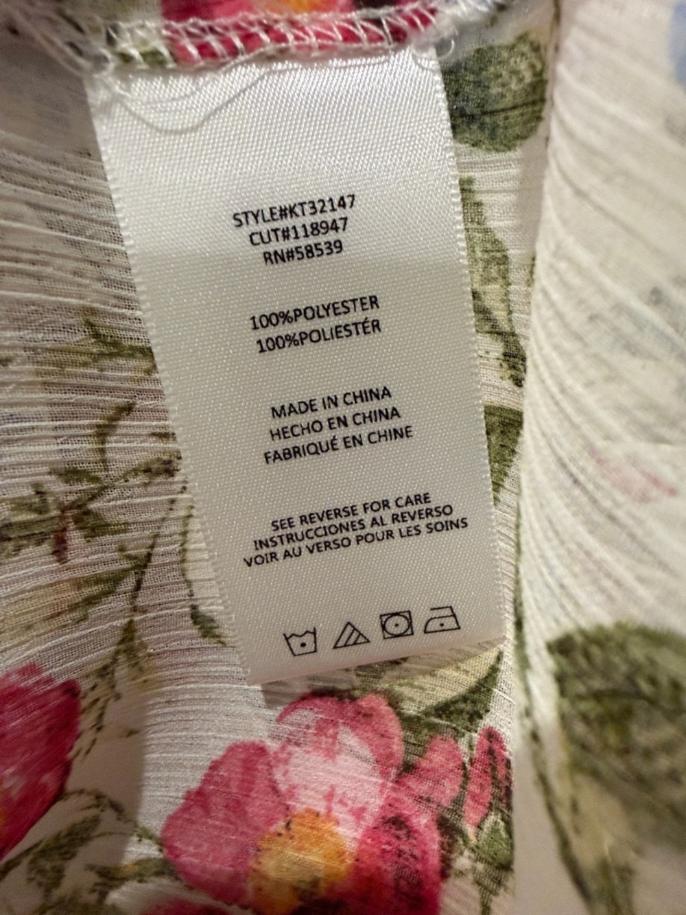 Kut from the Kloth White Floral Button-Down Shirt with Pink & Blue Blooms - Picture 6 of 6